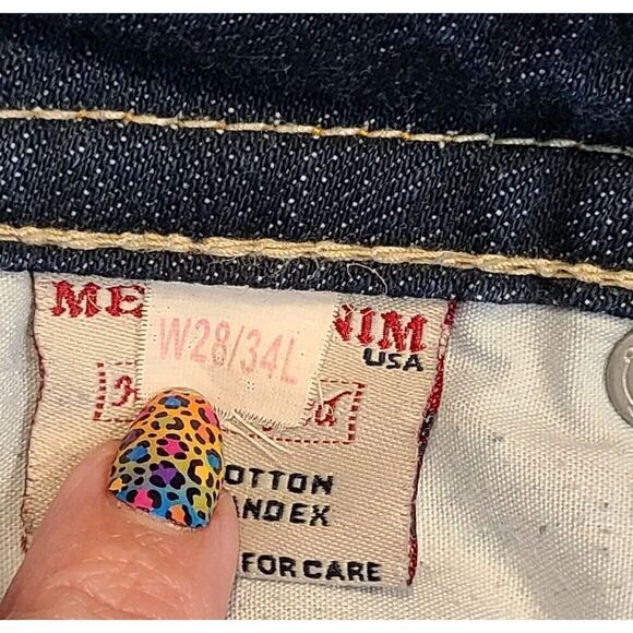 MEK Jeans Denim DARK Blue OAXACA Jeans, Boot Cut By Miss Me | 28 Big Stitch EUC - Picture 13 of 15